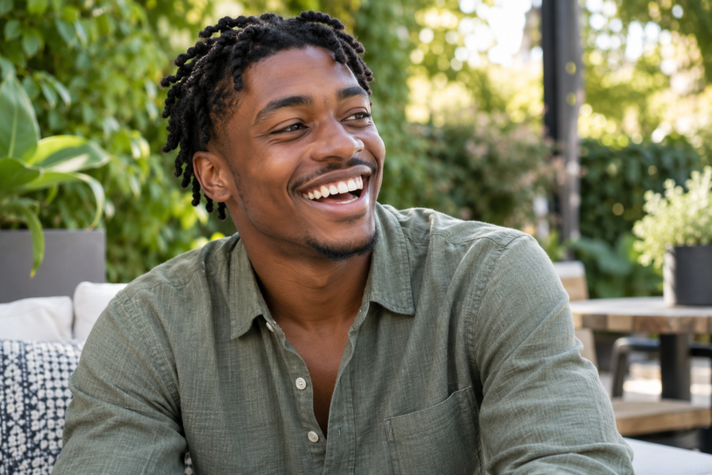 Young man smiling outdoors